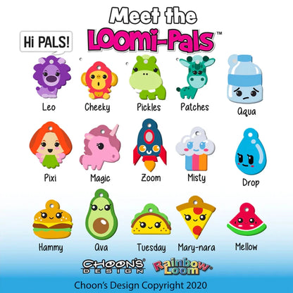 Loomi-Pals Figurenübersicht mit verschiedenen Tier-Charms und Namen