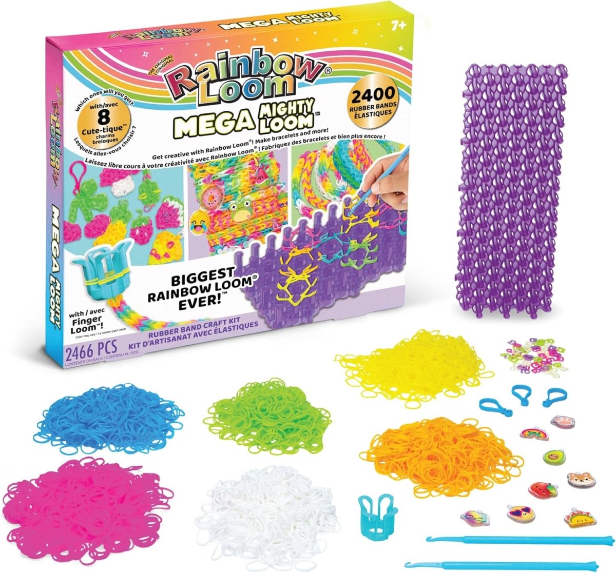 Mega Mighty Loom Kreativ-Set mit lila Gummibändern und Zubehör, großem Rainbow Loom