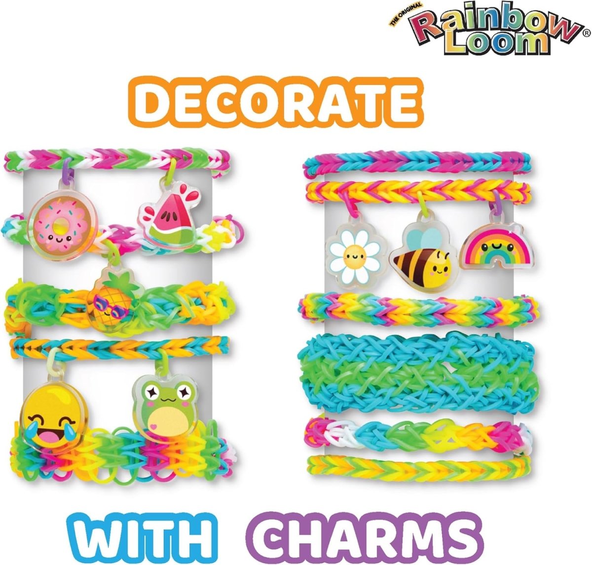 Loom-Armbänder mit Charm-Anhängern in Regenbogenfarben, mehrere Designs