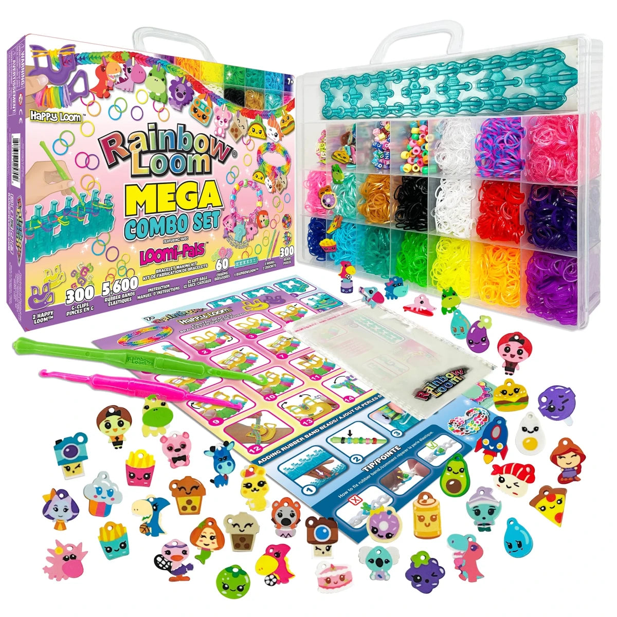 Rainbow Loom Mega Combo set with rainbow loom bands, charms, and starter bracelet pieces