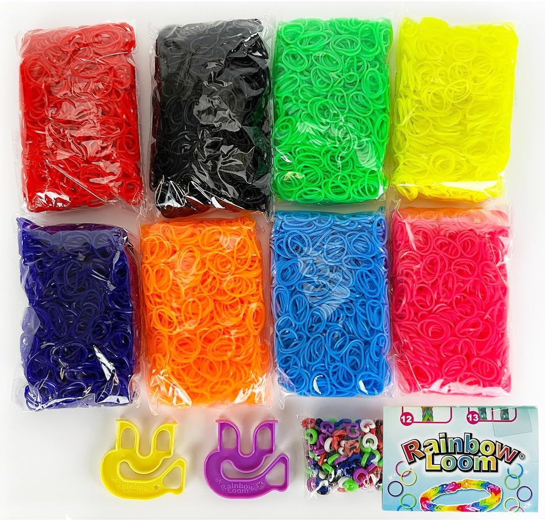 Neon-Gummibänder in mehreren Farben und farbige Happy Loom X2 Bügel