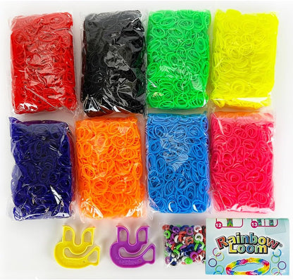 Neon-Gummibänder in mehreren Farben und farbige Happy Loom X2 Bügel