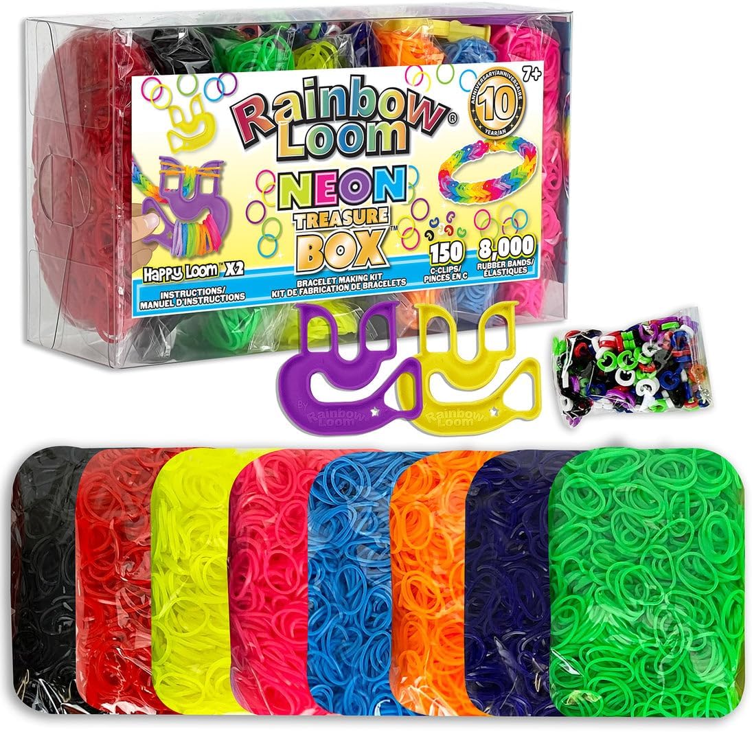 Rainbow Loom Neon Treasure Box: Verpackung mit Neon-Bügeln und Gummibändern