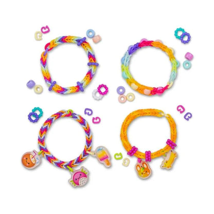 Colorful charm rubber band bracelet set with braided bands and assorted animal charms