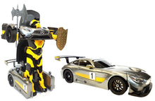 RC Mercedes-Benz GT3 1:14 transformer toy, silver and yellow race car with number 1 and robot