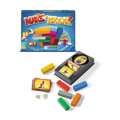 Make N Break Building Game board and colorful block pieces with logo box
