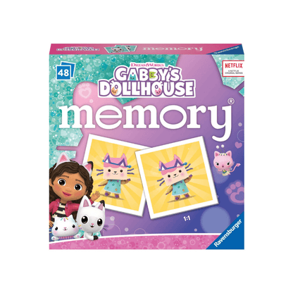 Mini memory game box with colorful characters and printed card illustrations