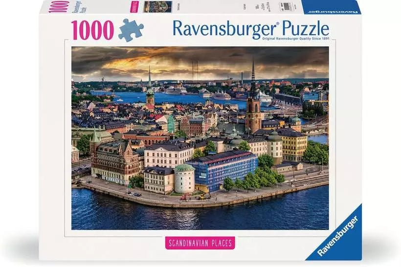 Schweden Puzzle 1000 Teile: Ravensburger Schachtel mit Stadtinsel-Ansicht