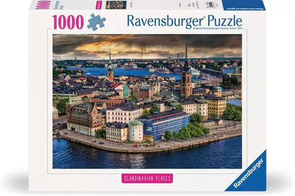 Schweden Puzzle 1000 Teile: Ravensburger Schachtel mit Stadtinsel-Ansicht