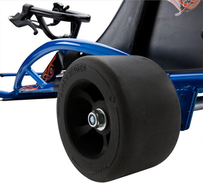 Front wheel and black frame of Ground Force Drifter go-kart