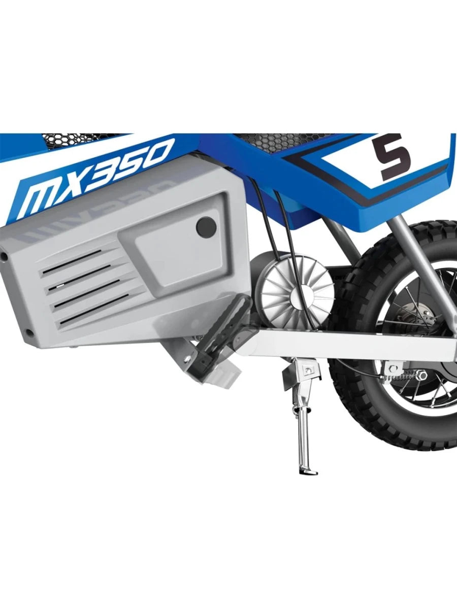 MX350 Dirt Rocket side view with gray engine/battery housing and rear wheel