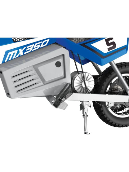 MX350 Dirt Rocket side view with gray engine/battery housing and rear wheel