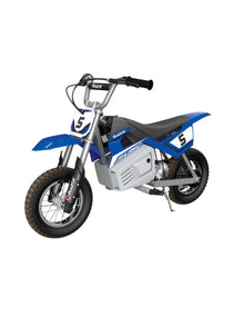 MX350 Dirt Rocket blue mini dirt bike with front number 5 panel and kickstand