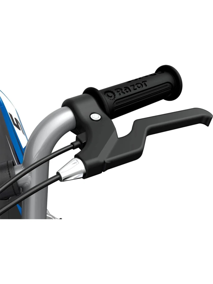 MX350 Dirt Rocket handlebar with black grips, throttle lever, and silver frame