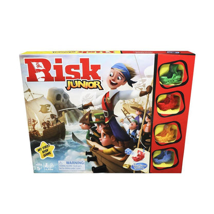 Risk Junior board game box with pirate theme and character illustrations, age 5+