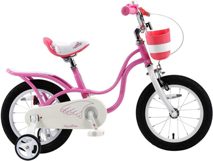 12-inch kids bicycle with pink frame, white seat and fender, spoked wheels