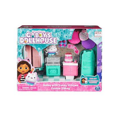 Dollhouse deluxe room playset box with cat-themed kitchen and accessories