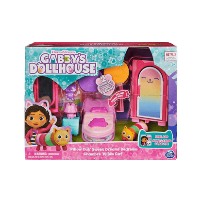 Dollhouse deluxe room playset box with cat-themed bed and room accessories