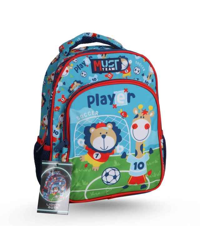 Must Team 12.5" Backpack 2 Cases Soccer Player Animals