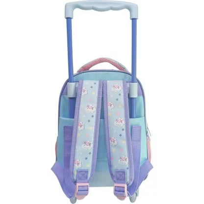 Preschool trolley bag, light blue, character ear hood, two front compartments
