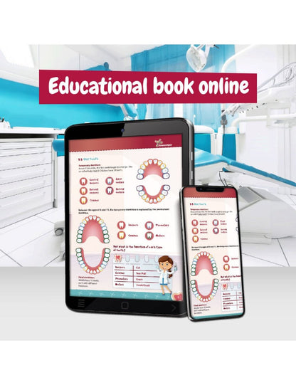 Dentist kit digital learning on tablet and smartphone with tooth diagram screens