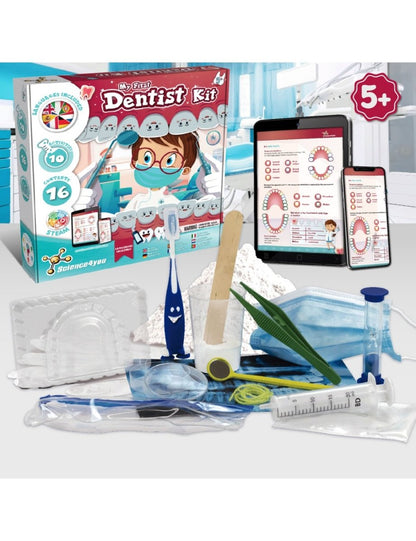 Dentist play kit accessories set with dental tools, measuring ruler, and accessories