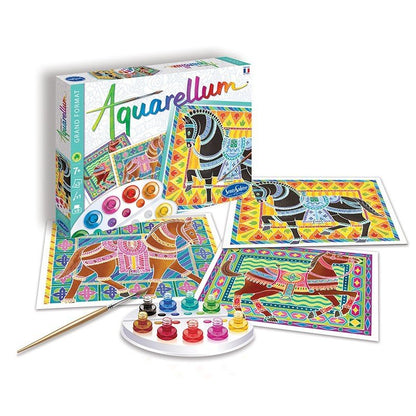 Aquarellum Chevaux, coffret aquarelle avec modèles de chevaux, pinceau et godets de peinture