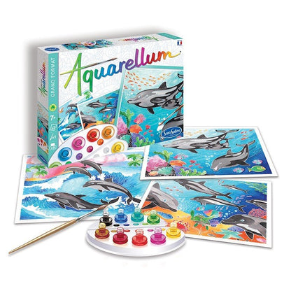 Coffret Aquarellum Dauphins avec pinceau, palette et couleurs pour peindre