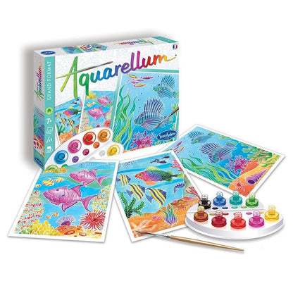 Coffret Aquarellum Fonds Coralliens: planches corail, pots de peinture et pinceau