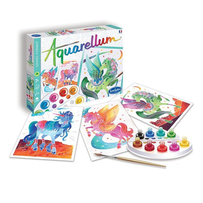 Kit aquarellum Licornes et Pégases avec coffret, 4 illustrations et palette de peintures
