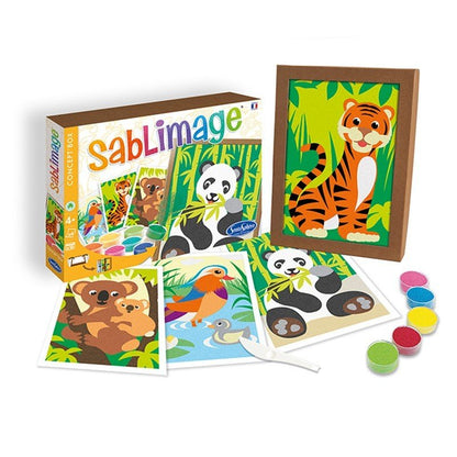 Coffret Sablimage Animaux en danger: pochoirs d’animaux et sable coloré