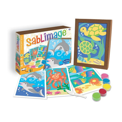 Coffret Sablimage Poissons & Dauphins avec cartes, cadre et pots de sable