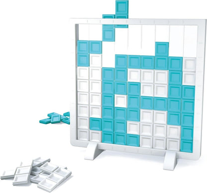 Linkx tile puzzle: teal and white square pieces with interlocking pegs