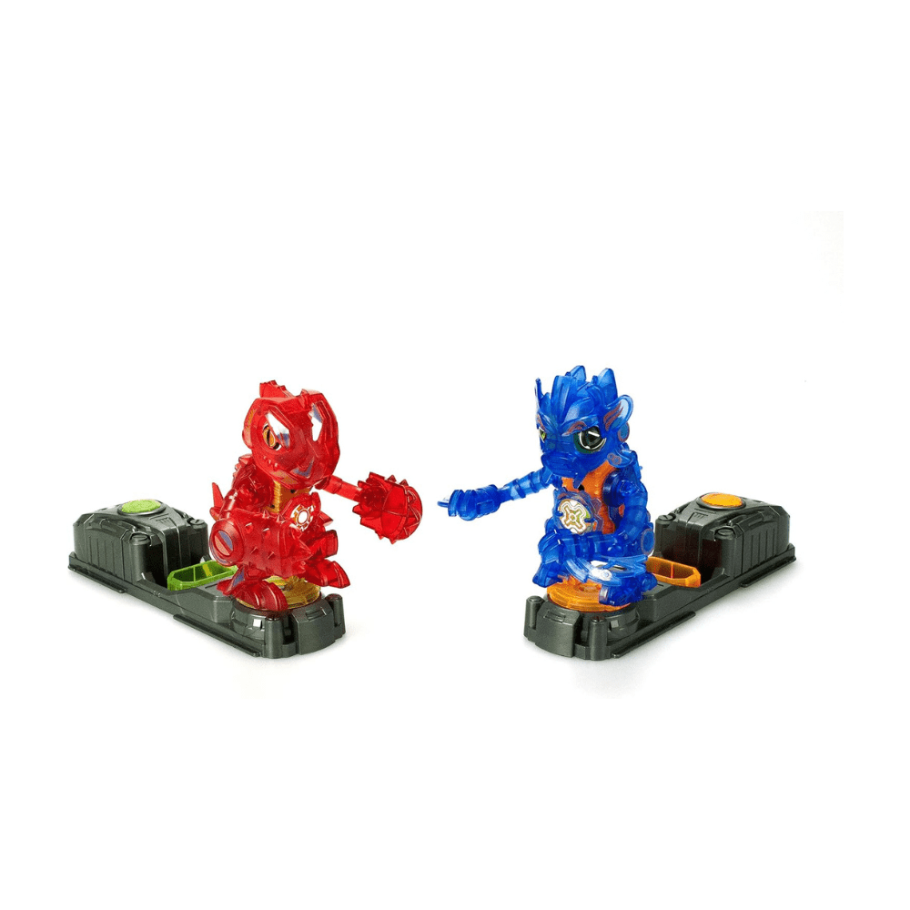 Biopod Kombat set: red and blue biopod figures on dark arena base