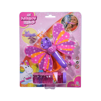Bubble butterfly bubble wand set in purple with starry pink wings and orange nozzle