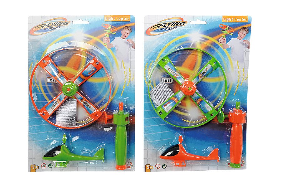 Light copter toy set, orange rotor and green body in two blister packs