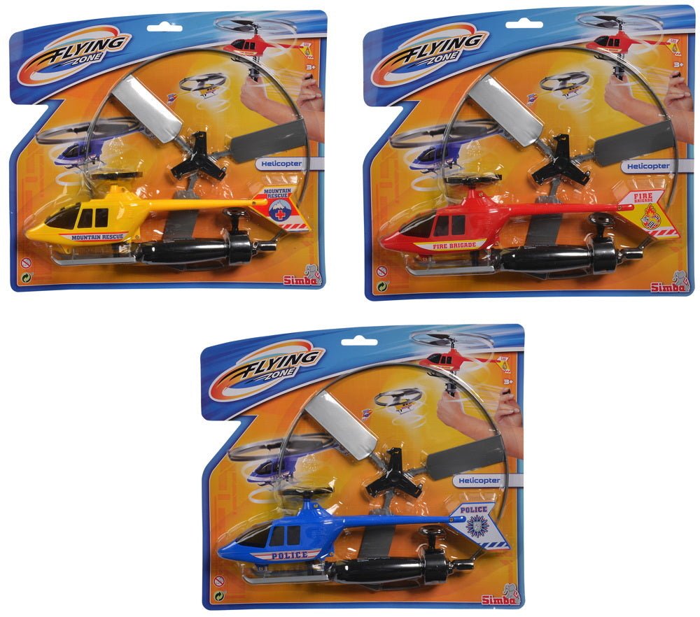 Toy helicopter flight set blister packs with red and blue rescue helicopters
