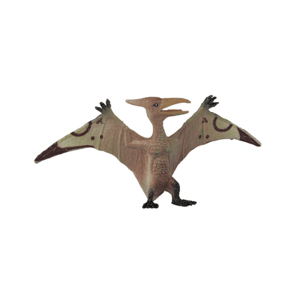 Plastic dinosaur figure with outstretched wings, brown body, dark claws, textured details