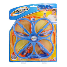 Blue and orange rotor drone flyer toy with launcher in retail blister package