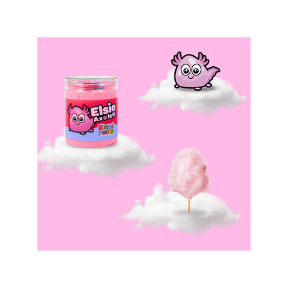 Pink cloud putty jar with Elsie Axolotl character graphic