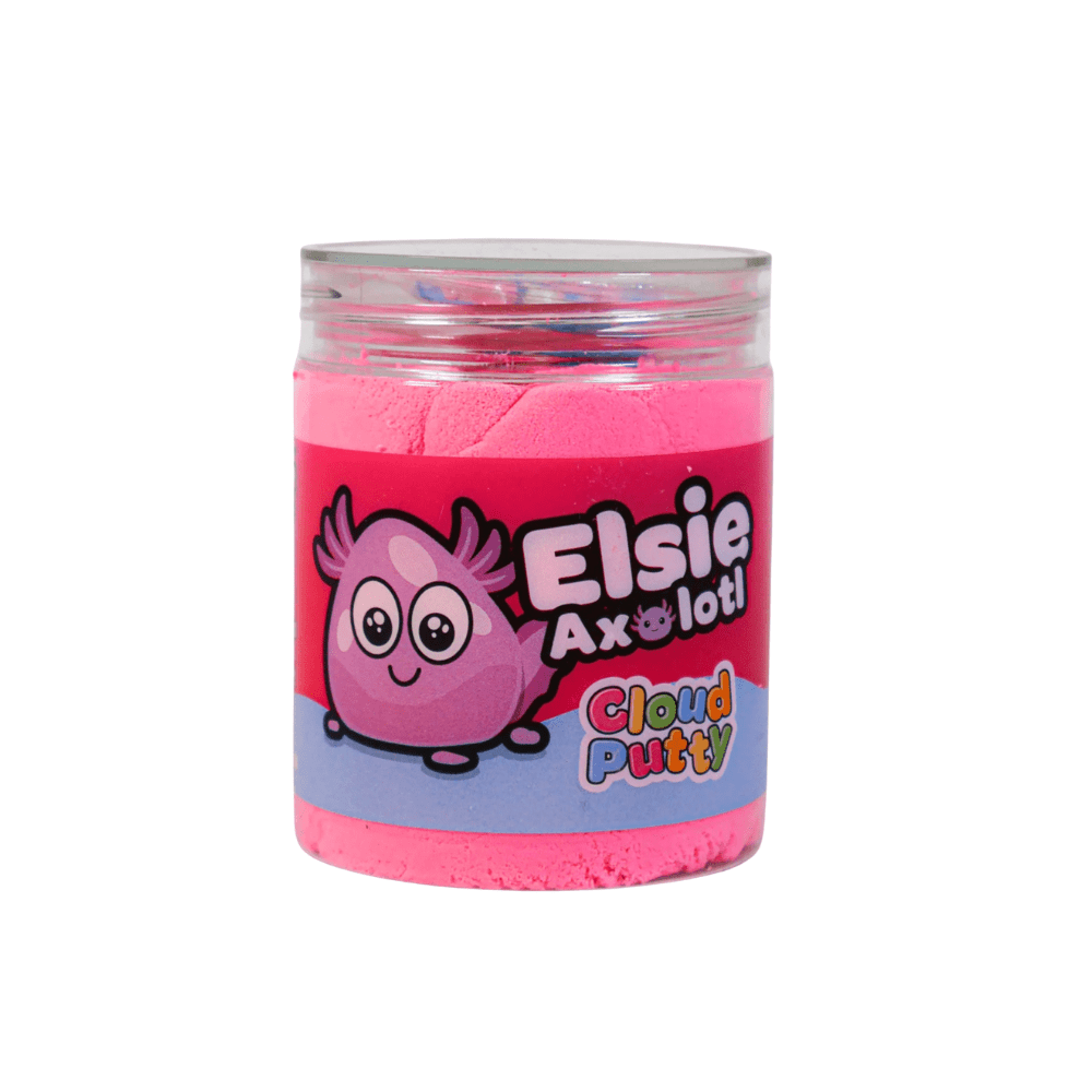 Elsie Axolotl pink cloud putty jar in clear screw-top container