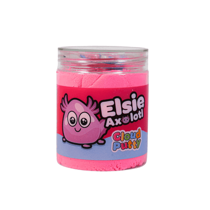 Elsie Axolotl pink cloud putty jar in clear screw-top container