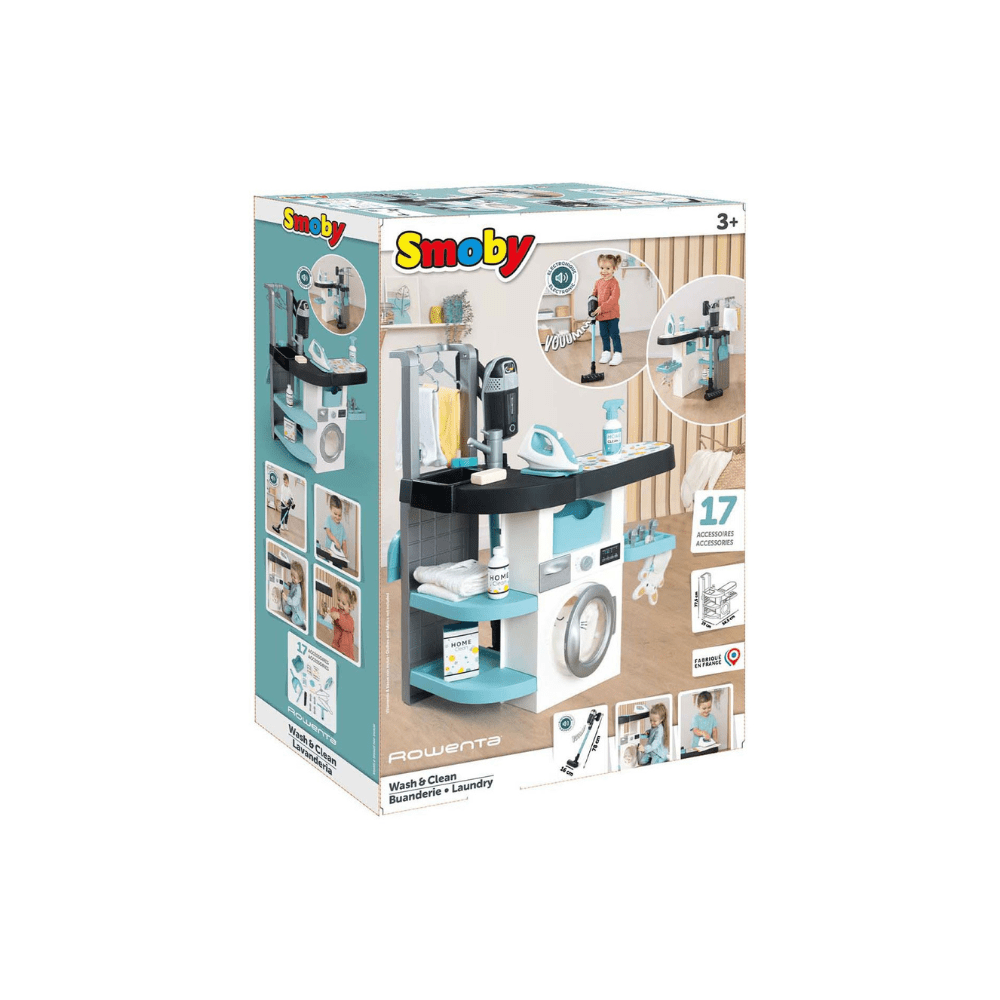 Rowenta laundry playset box with toy washer, iron, and accessories
