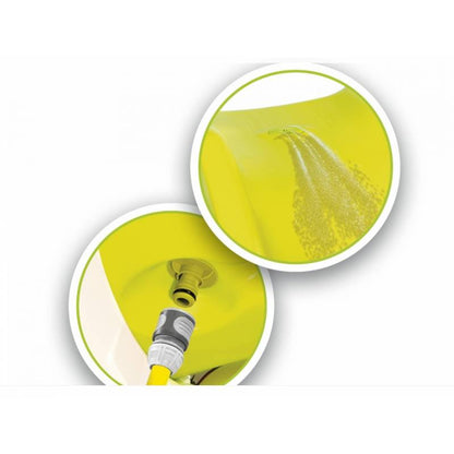 Playground slide detail: yellow chute with threaded fitting