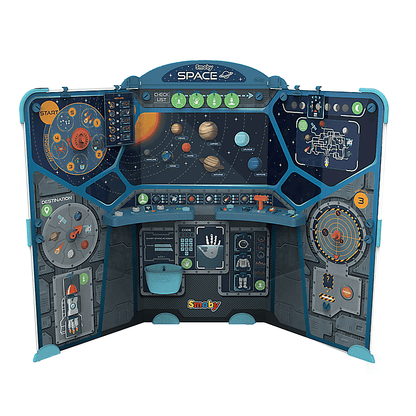 Fold-out spaceship cockpit interior with buttons, screens, and wheel details
