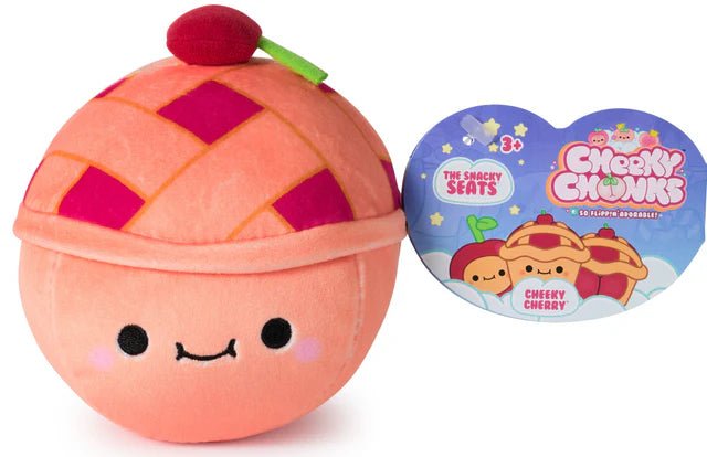 Orange reversible plush ball with smiling face and pink-and-green top accent