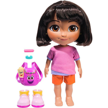 Dora Sings & Explores doll: pink T-shirt, orange shorts, dark bob hair