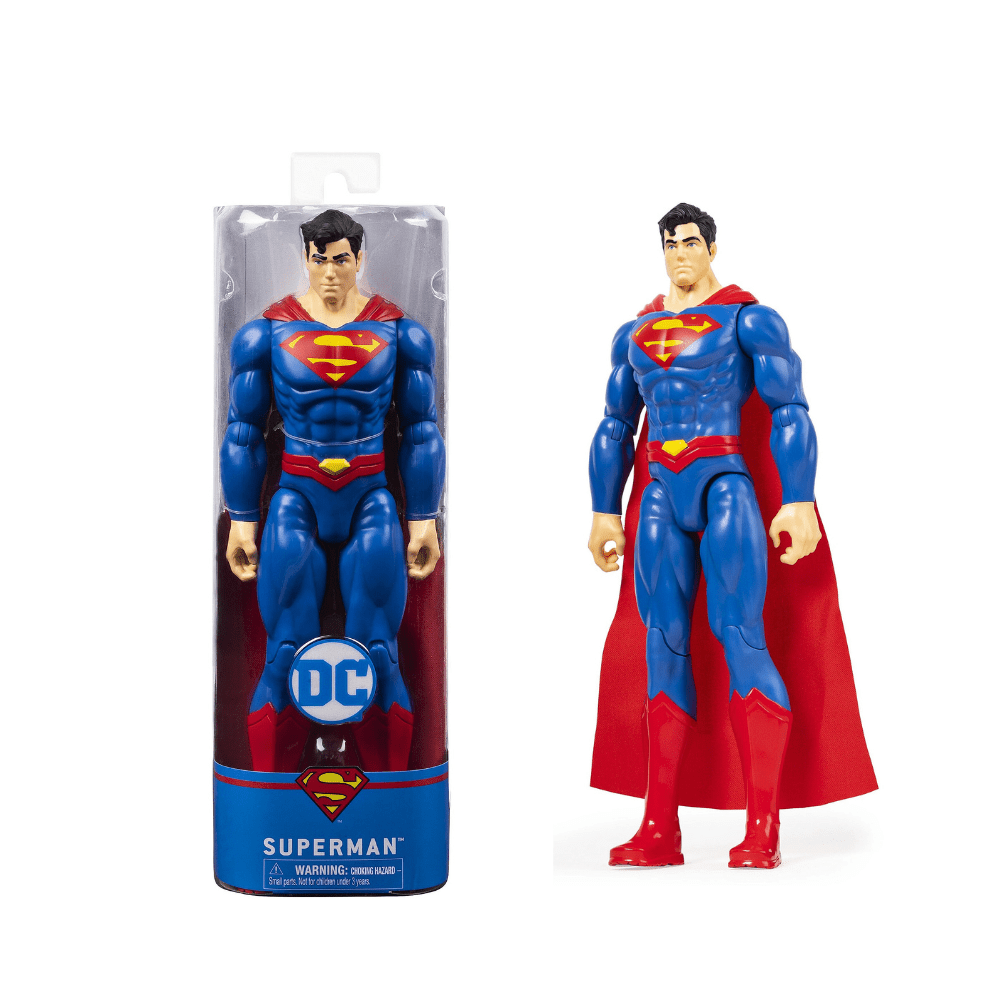 Superman blue suit action figure with red cape in blister pack