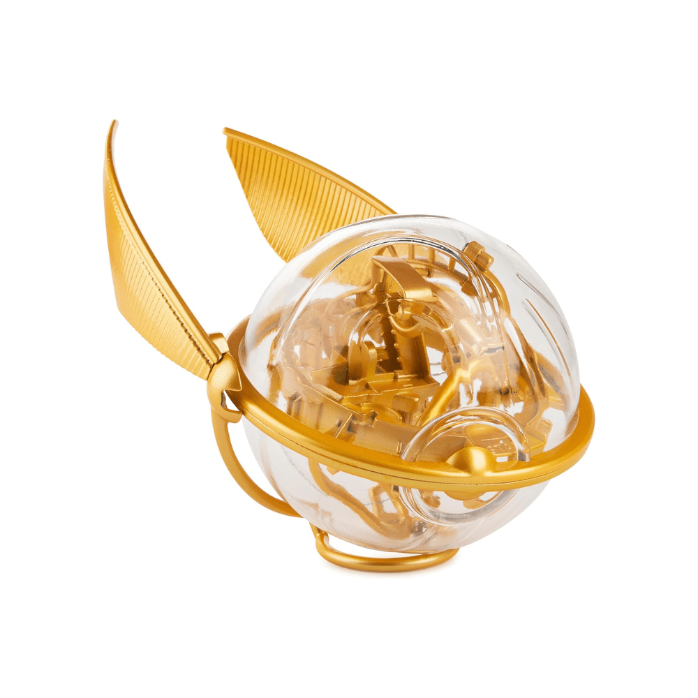 Perplexus Go Snitch puzzle sphere with clear dome and gold wings
