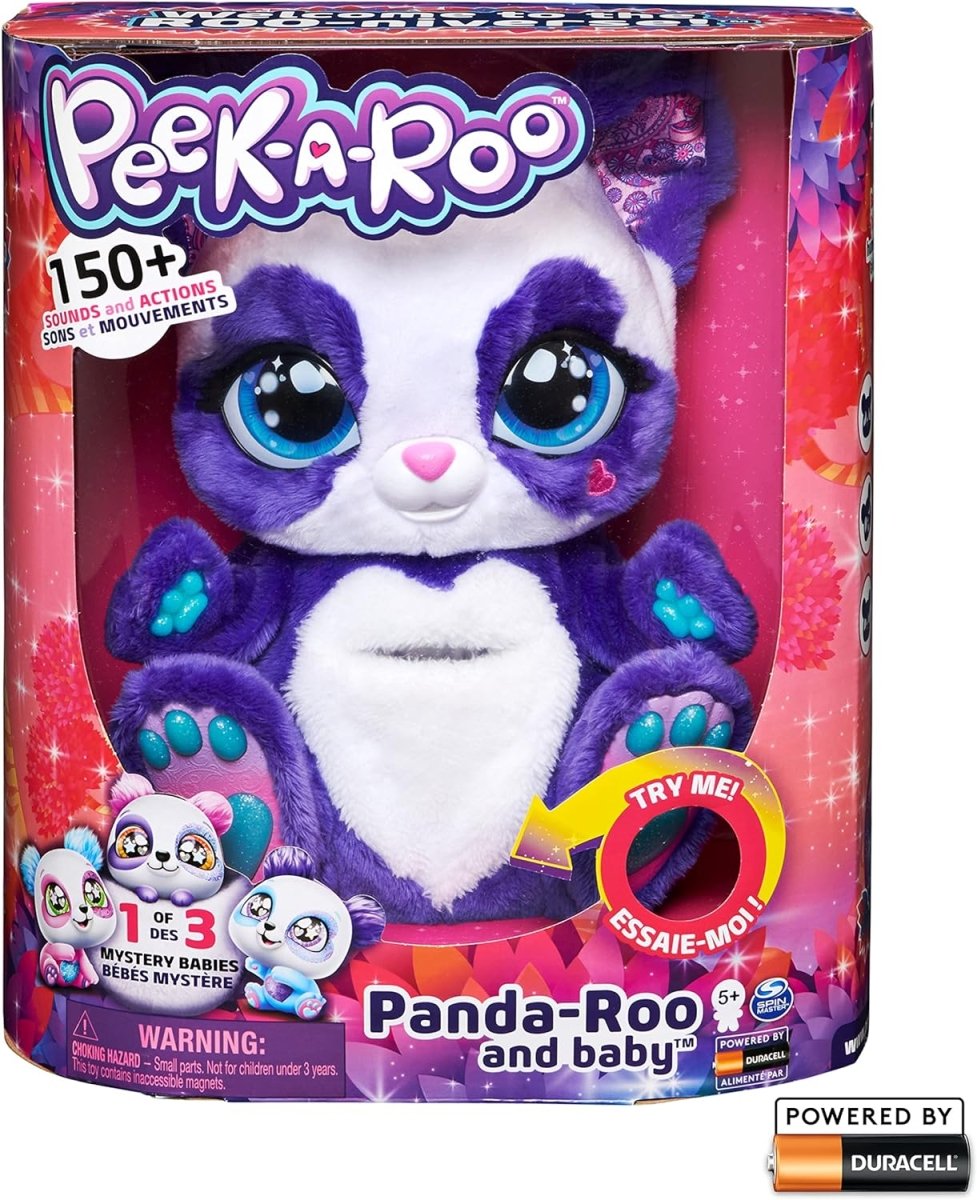 Panda-Roo plush toy in retail box, purple and white character with big blue eyes